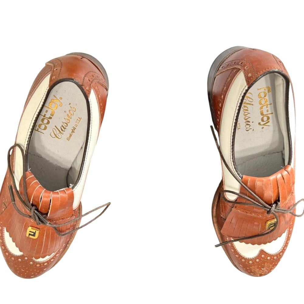 Vintage FootJoy Classics Womens 6.5 B Brown White Leather Kiltie Golf Shoes - Picture 3 of 7
